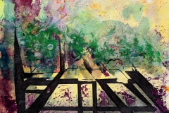 Carol Pepper-Cooper, Escape, ink and pastel on paper, 7.5”x 7.5” (unframed), 14” x 14”, (framed) $160