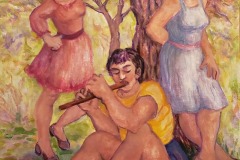 Pam Krimsky, Flute Player with Two Young Women, acrylic on canvas, 31.5” X 23.7”, $1990